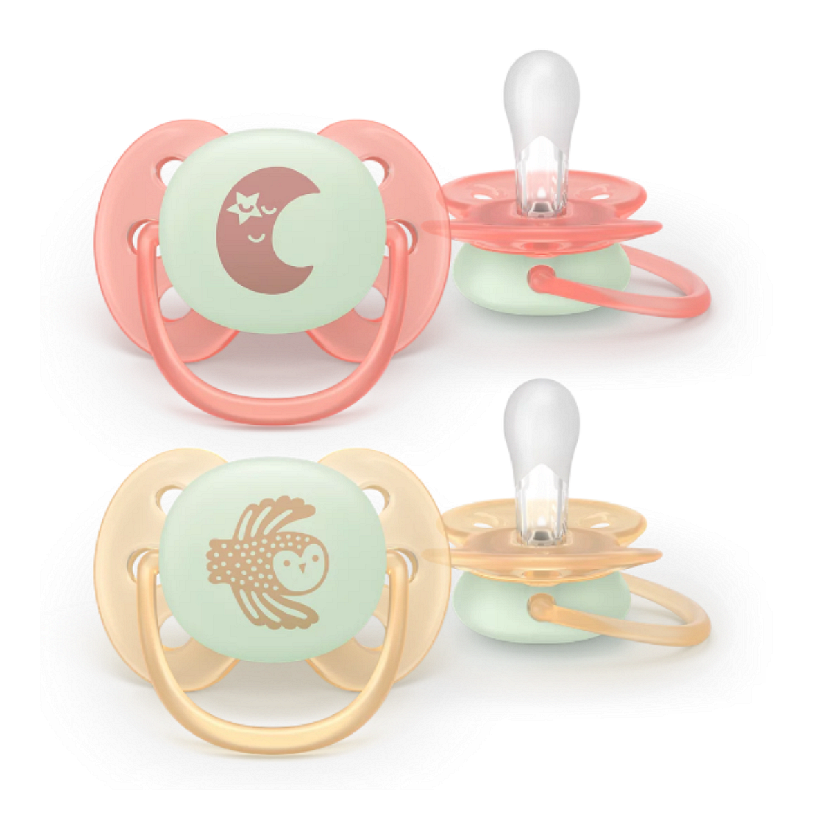 Philips Avent ЗАЛЪГАЛКИ - ULTRA SOFT NIGHT + стерил. кутия (0-6м) - луна/сова - момиче