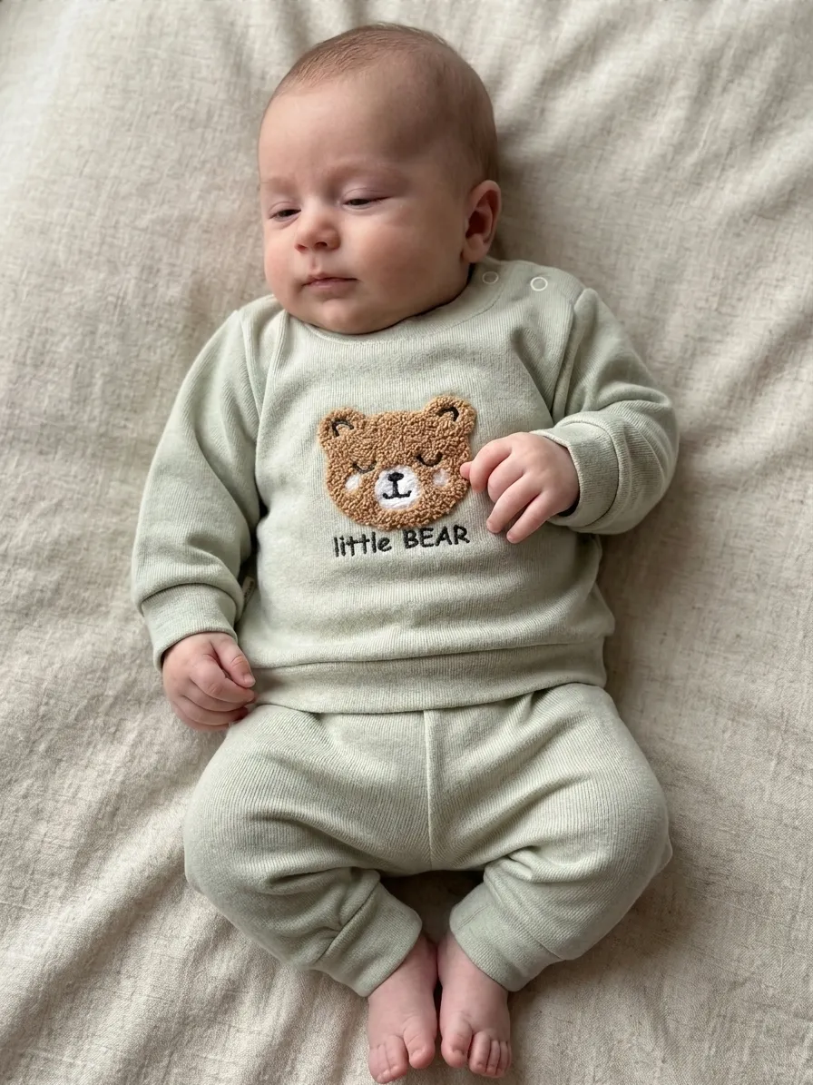 Бебешки комплект подходящ за изписване "Little Bear" – 2 части в нежна мента