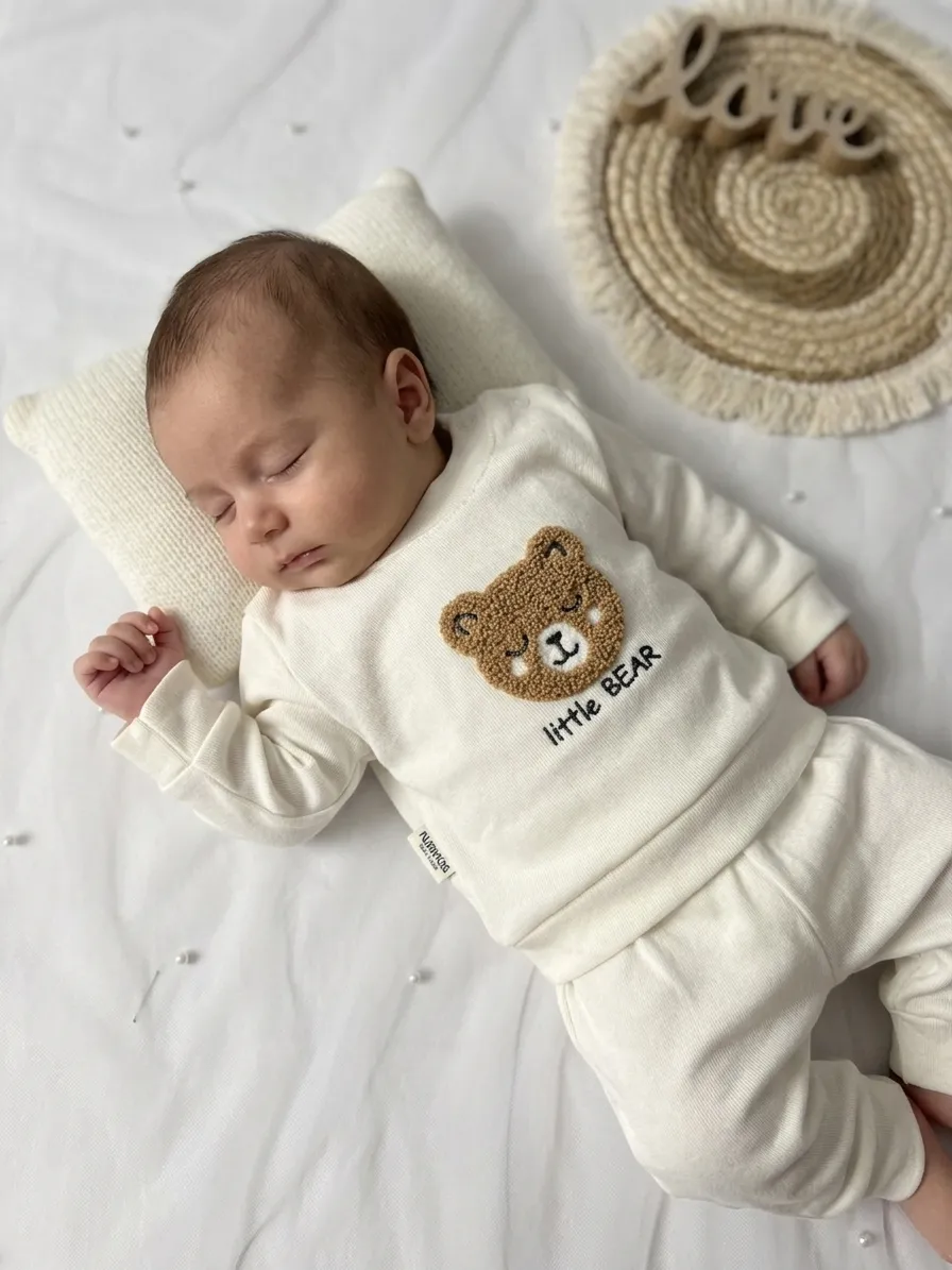 Бебешки комплект за изписване "Little Bear" – 2 части в снежнобяло