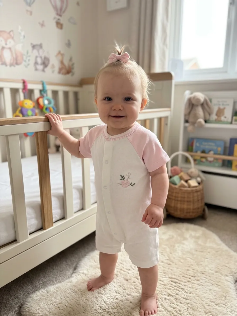 Летен памучен ромпър с къс ръкав и нежна бродерия „Розичка“