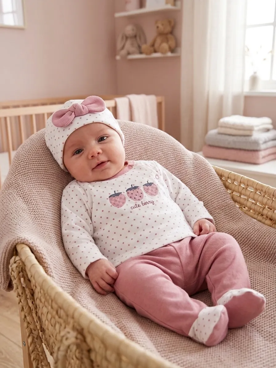 Памучен бебешки комплект от 3 части „Cute Berry“ на точки