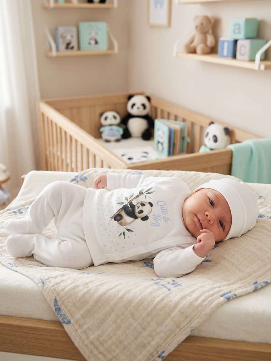Бебешки памучен комплект „Cute & Big Panda“ – 3 части