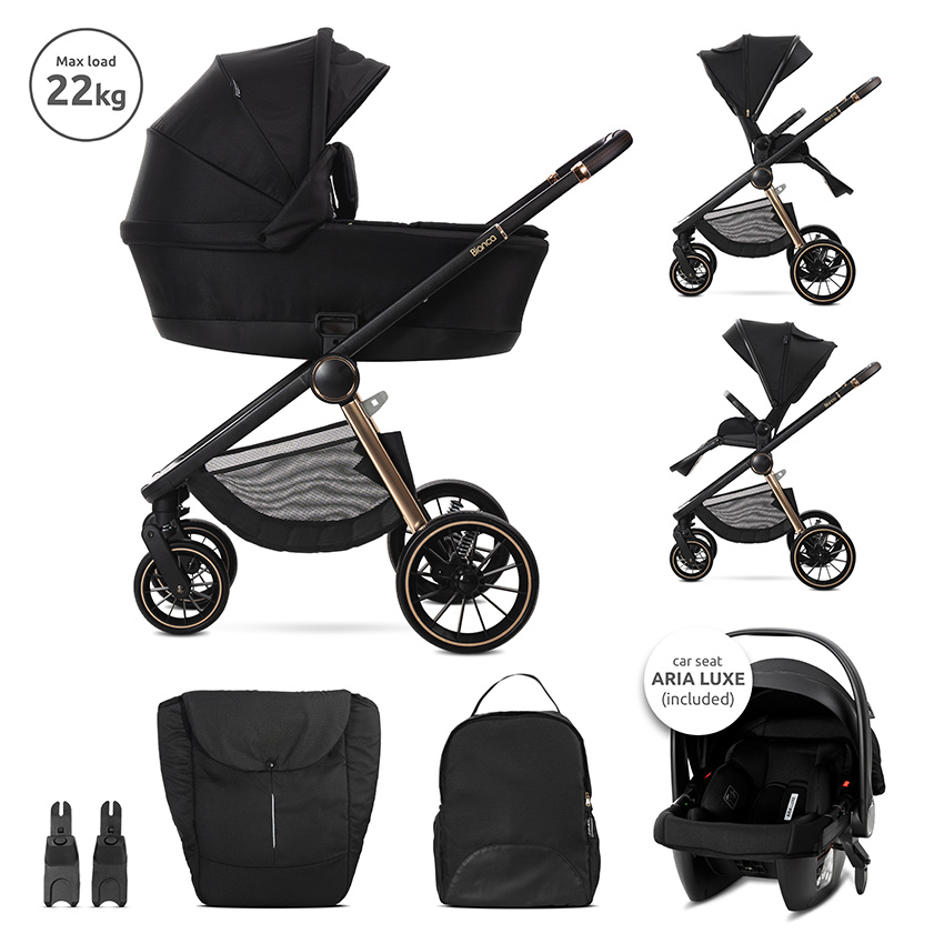 Д.КОЛИЧКА BIANCA BLACK 3 В 1 до 22кг с кош за ново