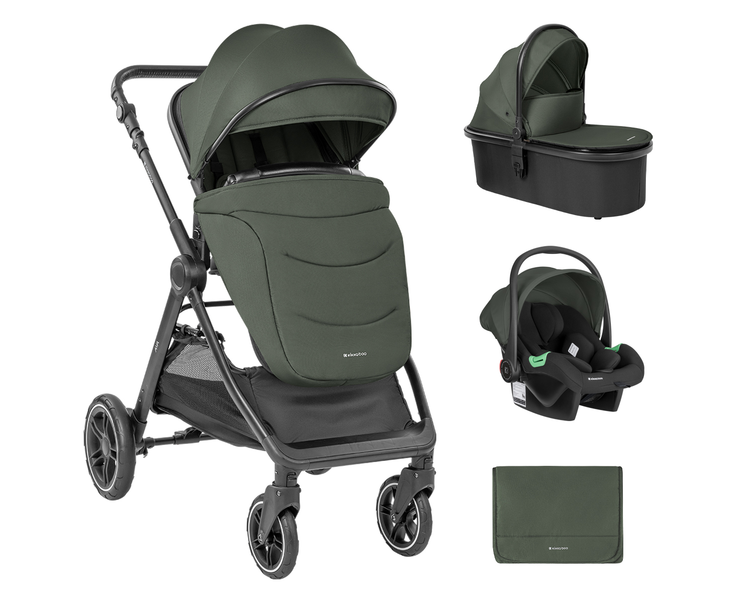 Комбинирана количка 3в1 с кош за новородено Ava Army Green
