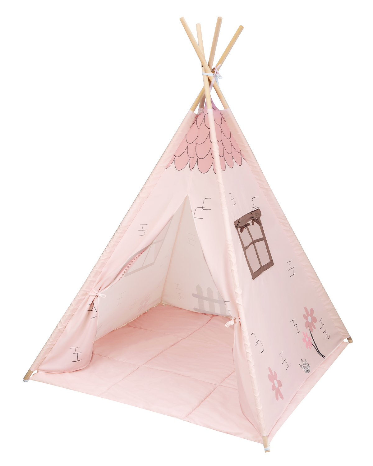 Дървена палатка за игра с мека подложка - Pink House