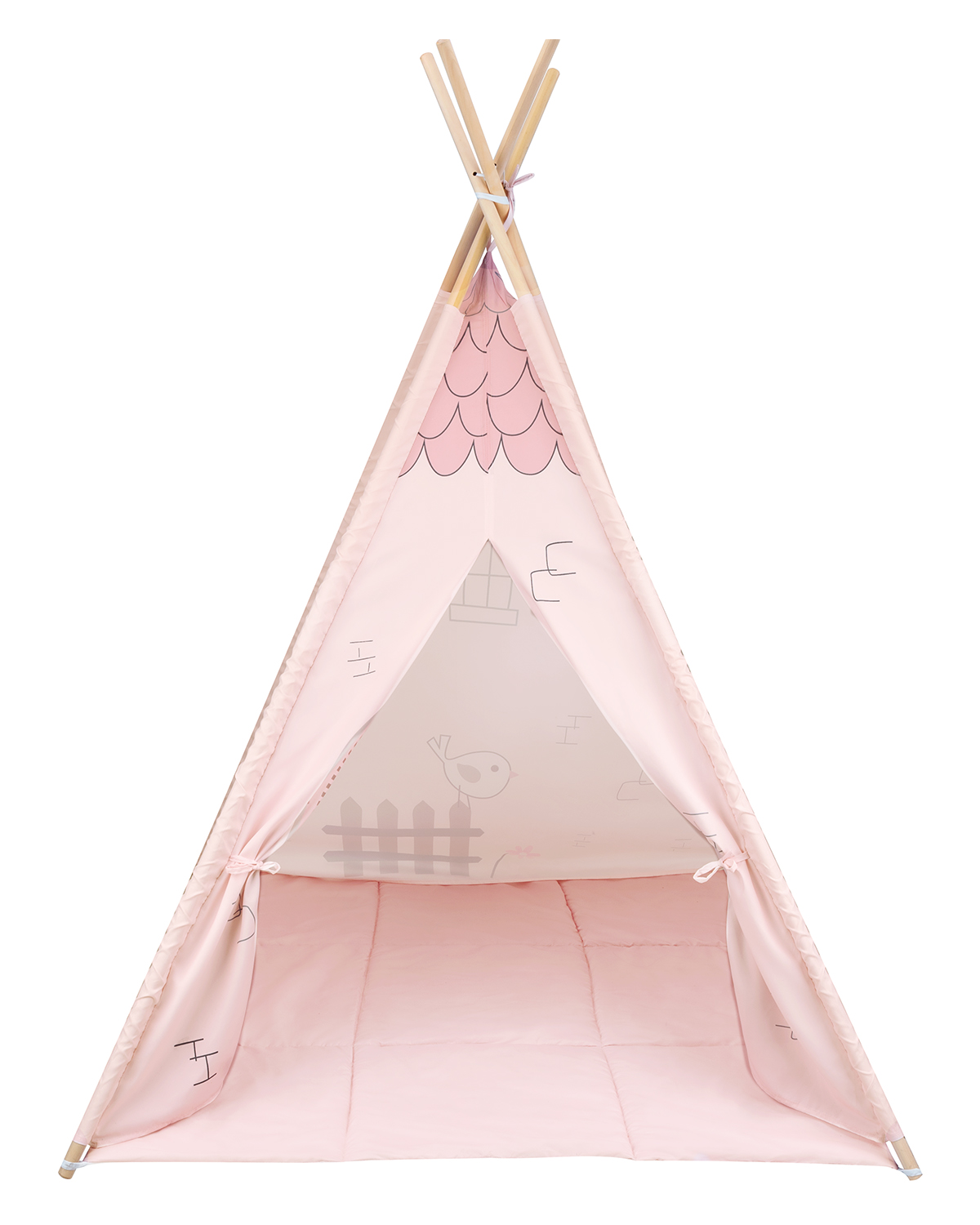 Дървена палатка за игра с мека подложка - Pink House