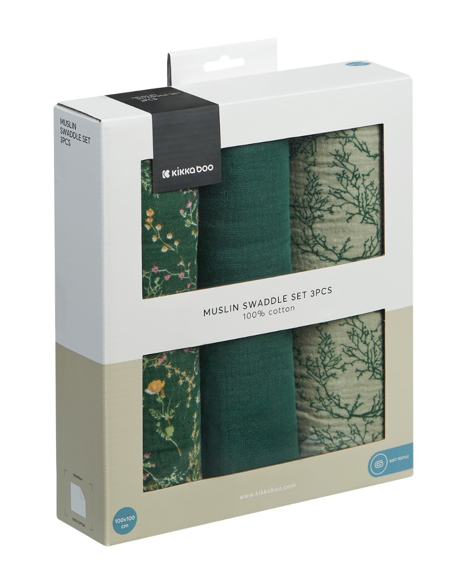 Комплект 3 бр муселинови пелени 100х100 см Secret Garden Green