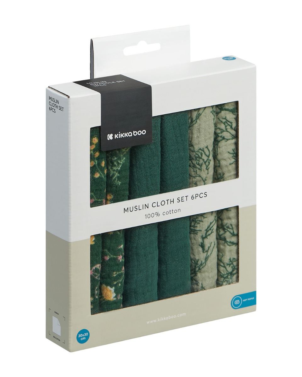 Комплект 6 бр муселинови кърпички 30х30 см Secret Garden Green