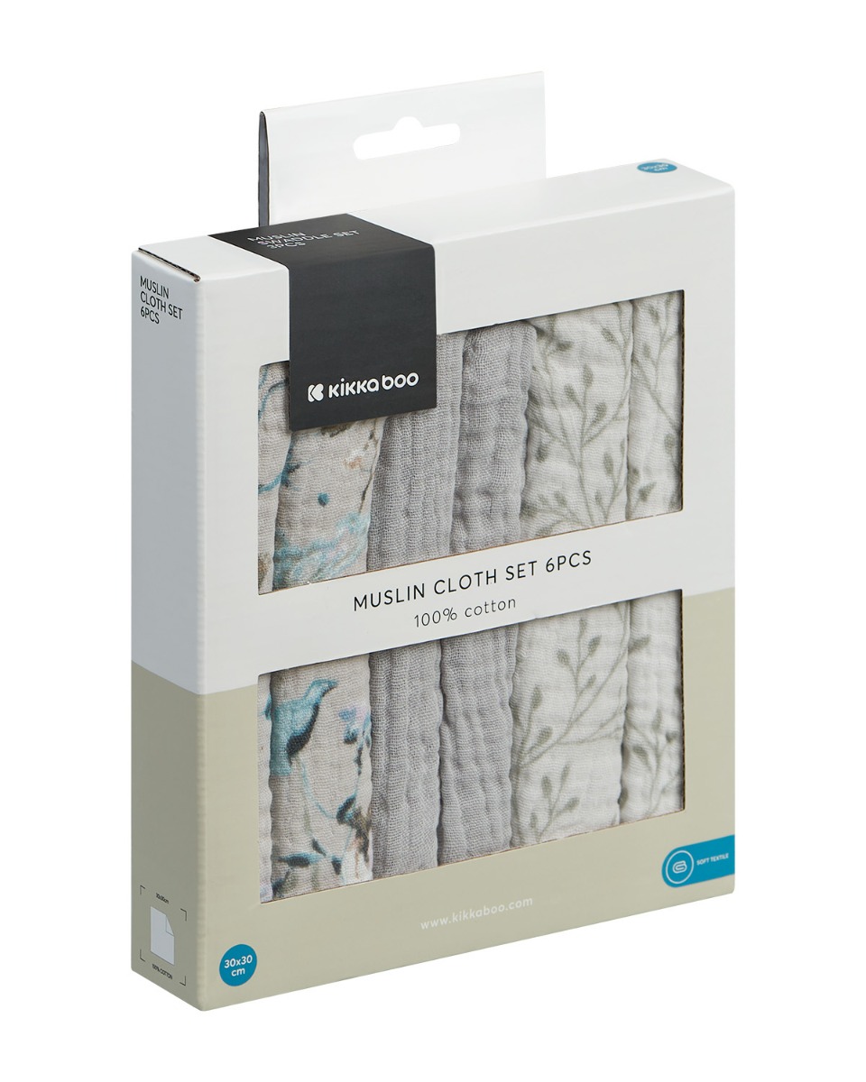 Комплект 6 бр муселинови кърпички 30х30 см Dreamy Fields Grey