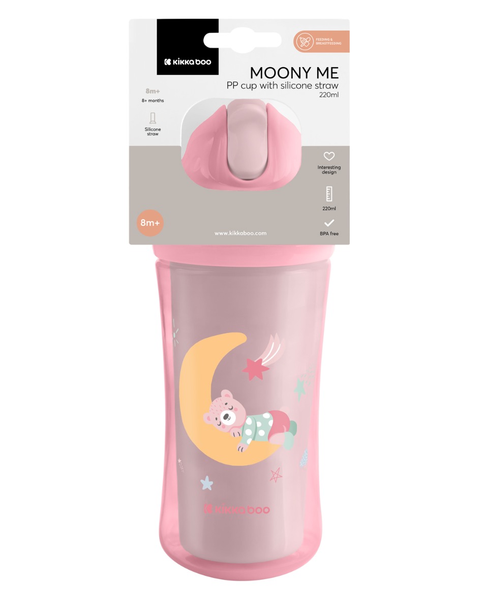 Чаша със силиконовa сламка 220мл Moony me Pink