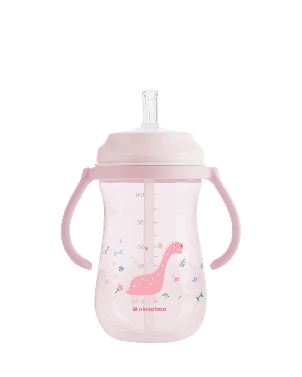 Чаша със силиконовa сламка 300мл Dino World Pink