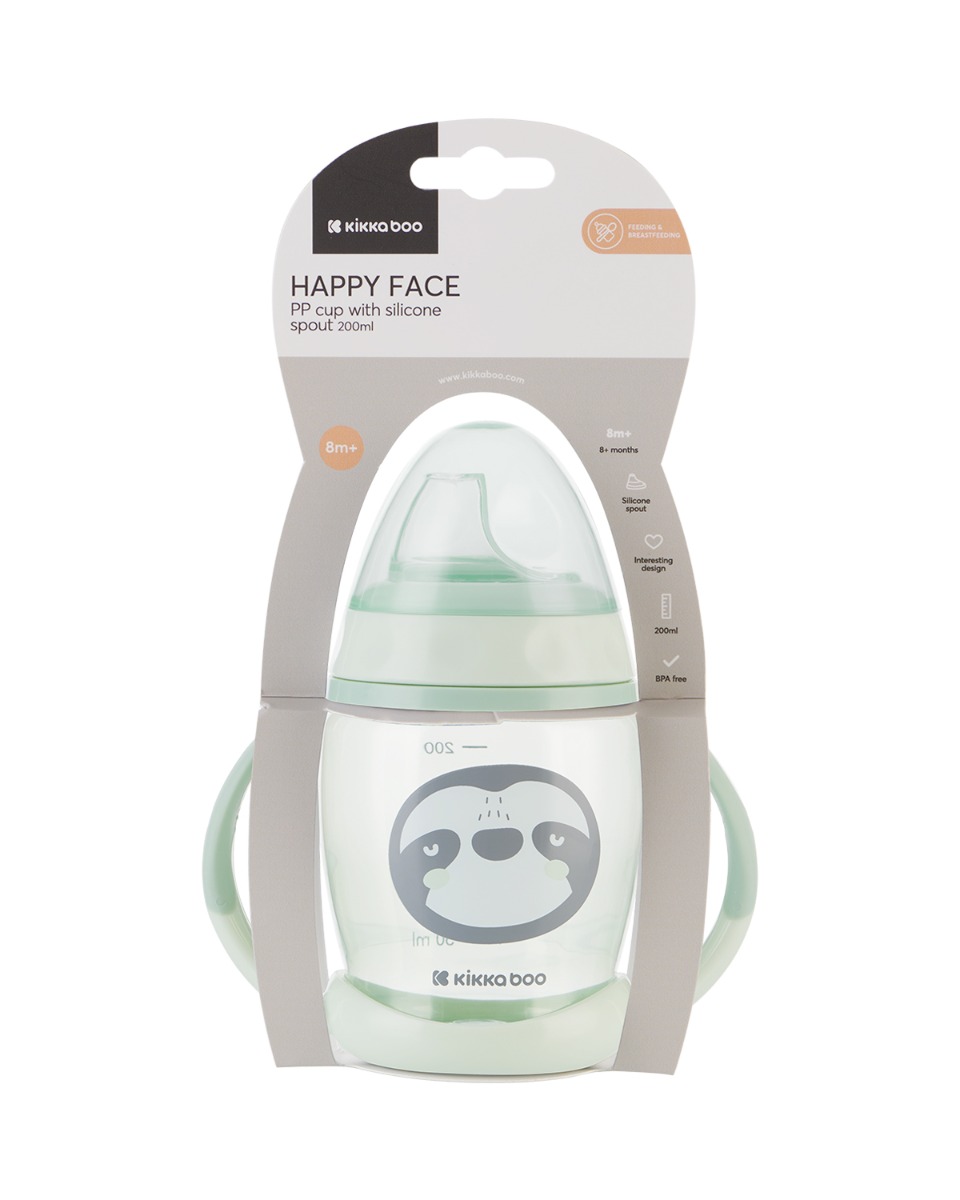 Чаша със силиконов накрайник 200мл Happy face Mint