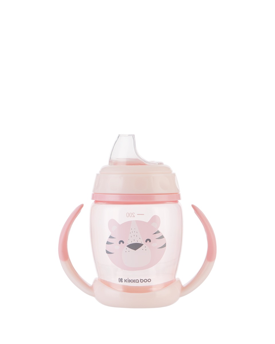 Чаша със силиконов накрайник 200мл Happy face Pink