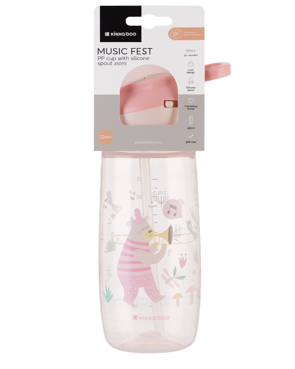 Чаша със силиконов накрайник 450мл Music Fest Pink