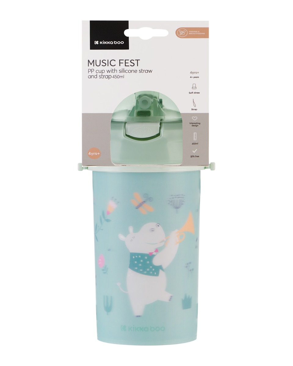 Чаша със силиконовa сламка и каишка 450мл Music Fest Mint