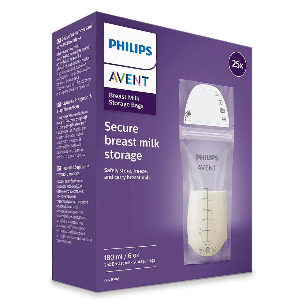 25 броя предварително стерилизирани торбички за съхранение на кърма Philips AVENT SCF603/25, за еднократна употреба в хладилник или фризер