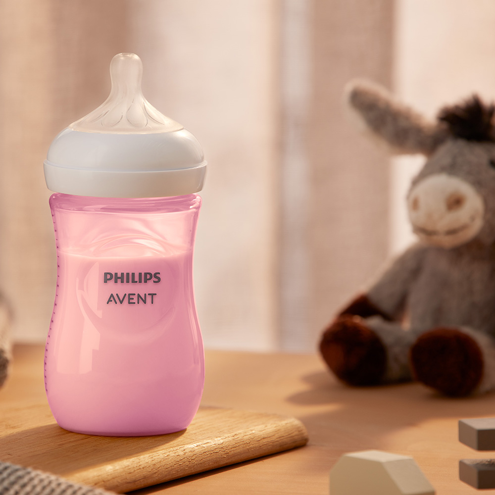 Шише за хранене Natural Response 260 мл с биберон без протичане Natural Response Поток 3, 1м+, Розово, Philips AVENT SCY903/11