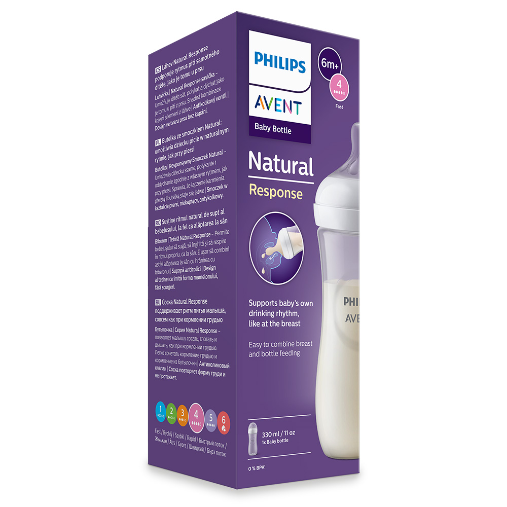 Шише за хранене Natural Response 330 мл с биберон без протичане Natural Response с бърз поток Philips AVENT SCY906/01