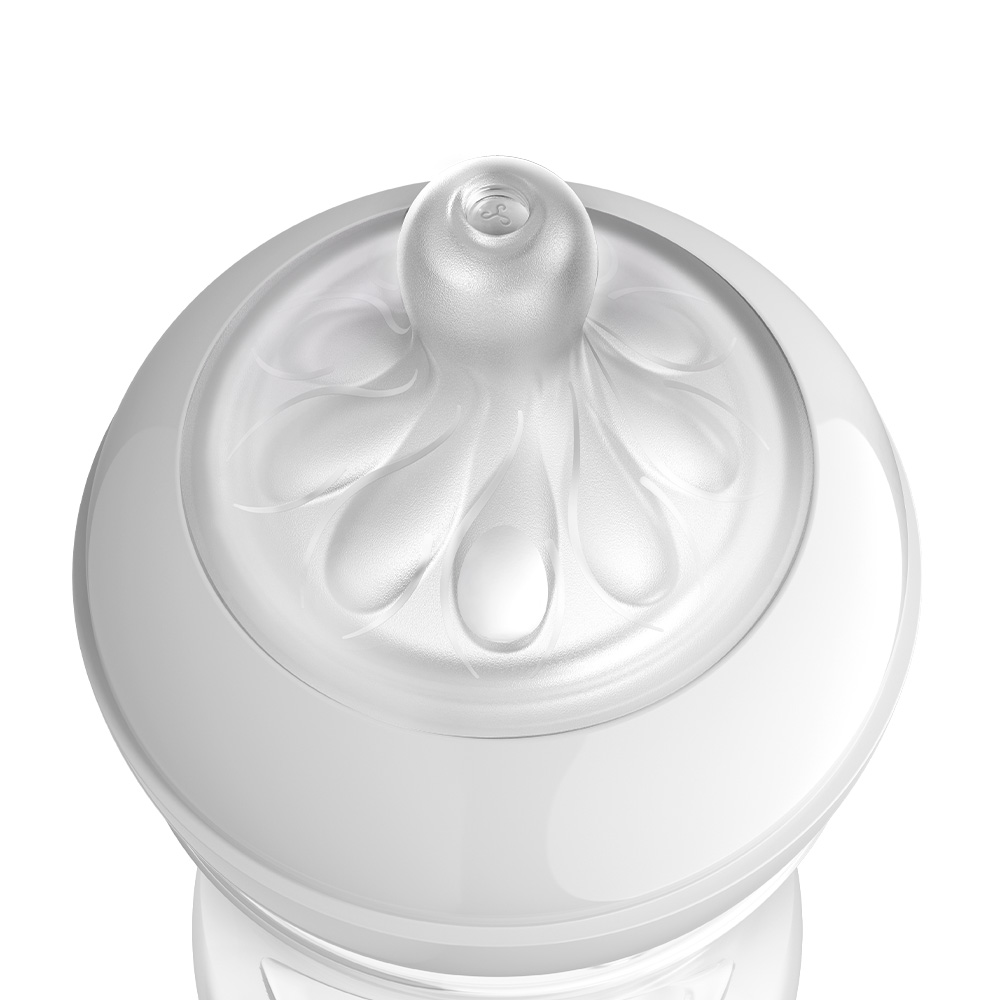 Стъклено шише за хранене Natural Response 120 мл с биберон без протичане Natural Response с бавен поток, 0м+, Philips AVENT SCY930/01