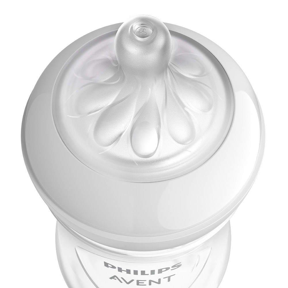 Стъклено шише за хранене Natural Response 240 мл с биберон без протичане Natural Response с бърз поток, Philips AVENT SCY933/01