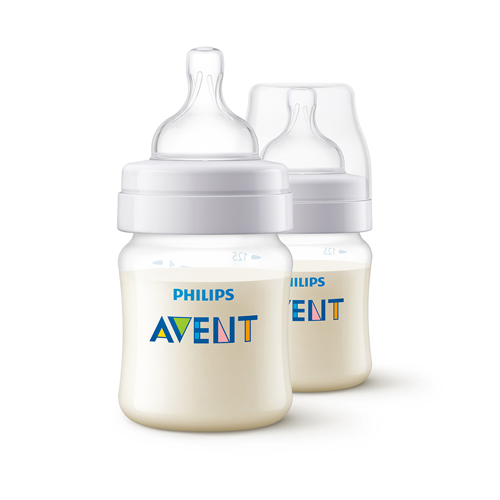 Комплект от 2 бр. шишета за хранене Anti-Colic 125 мл, с биберон със сила на потока 1, 0м+ Philips AVENT SCY100/2