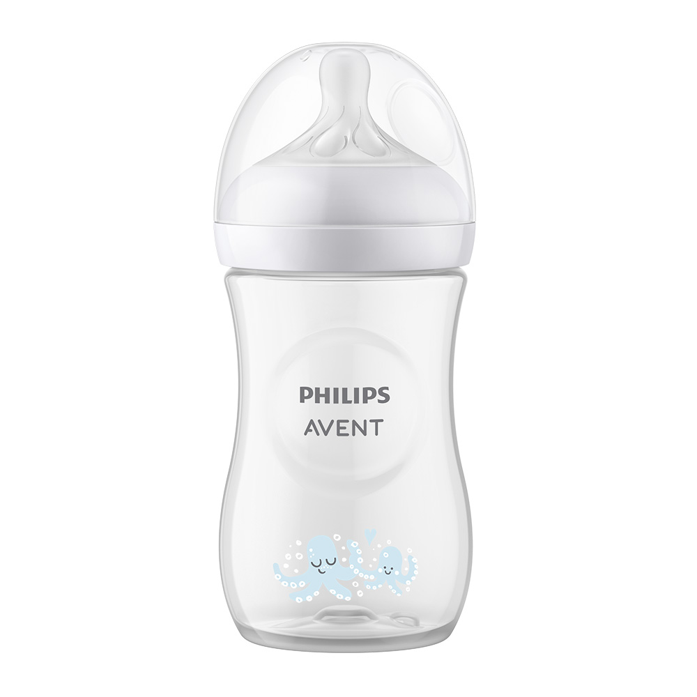 Подаръчен комплект за бебе Philips AVENT SCD837/11 Октоподи с 2 бр. шишета за хранене Natural Response 260 мл с биберони без протичане със среден поток и 2 бр. залъгалки Ultra Air 0-6м