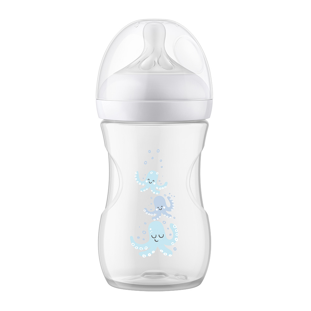 Подаръчен комплект за бебе Philips AVENT SCD837/11 Октоподи с 2 бр. шишета за хранене Natural Response 260 мл с биберони без протичане със среден поток и 2 бр. залъгалки Ultra Air 0-6м