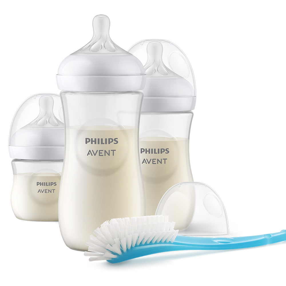 Комплект за новородено Philips AVENT SCD837/12 с 3 шишета за хранене Natural Response с биберони без протичане и четка за почистване