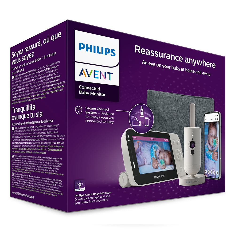 Дигитален видеомонитор Philips Avent SCD953/26 с Full HD камера с нощно виждане, 120° широкоъгълен обектив, 4,3 инча цветен LCD екран, връзка с мобилно приложение