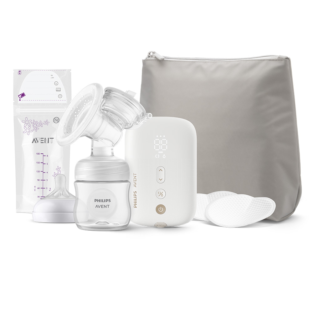 Единична електрическа помпа Natural Motion Premium Philips AVENT SCF396/31 с 1 бр. полипропиленово шише 125 мл с биберон Natural Response 0м+, Несесер за пътуване, 5 бр. торбички за кърма и 4 бр. подплънки