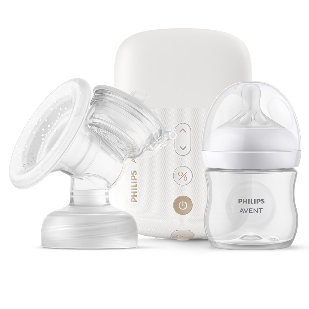 Единична електрическа помпа Natural Motion Premium Philips AVENT SCF396/31 с 1 бр. полипропиленово шише 125 мл с биберон Natural Response 0м+, Несесер за пътуване, 5 бр. торбички за кърма и 4 бр. подплънки