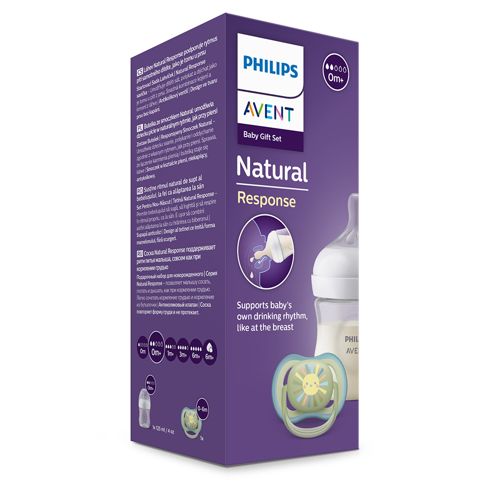 Комплект за бебе Philips AVENT SCD837/10 със шише за хранене Natural Response 125 мл с биберон без протичане Поток 2, 0м+ и залъгалка Ultra Air 0-6м