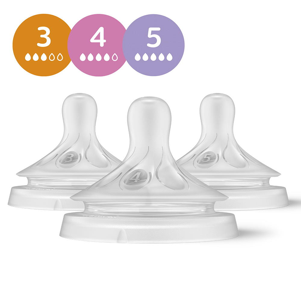Комплект биберони без протичане Philips AVENT Natural Response SCY960/03, по 1 брой от Поток 3, 4 и 5
