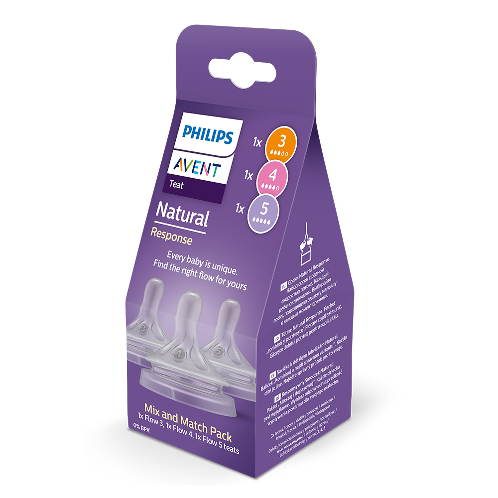 Комплект биберони без протичане Philips AVENT Natural Response SCY960/03, по 1 брой от Поток 3, 4 и 5