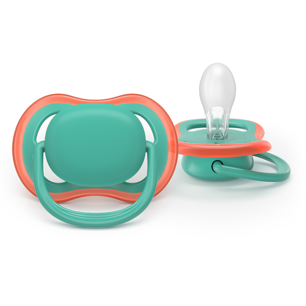 2 броя ортодонтски силиконови залъгалки Philips AVENT SCF087/10 Ultra Air, 6-18м, едноцветни, в кутия за стерилизиране