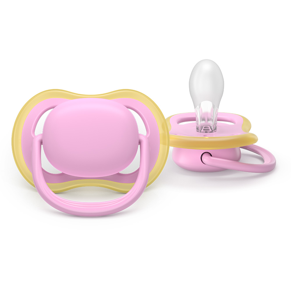 2 броя ортодонтски силиконови залъгалки Philips AVENT SCF087/12 Ultra Air, 6-18м, едноцветни, в кутия за стерилизиране