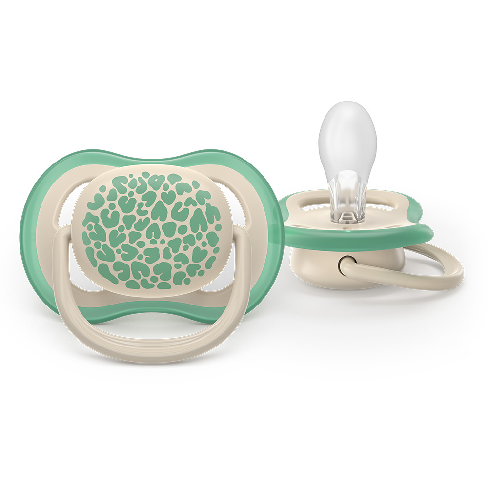 2 броя ортодонтски силиконови залъгалки Philips AVENT SCF087/17 Ultra Air Colors of Nature, 6-18м, пастелни цветове с картинки, унисекс, в кутия за стерилизиране
