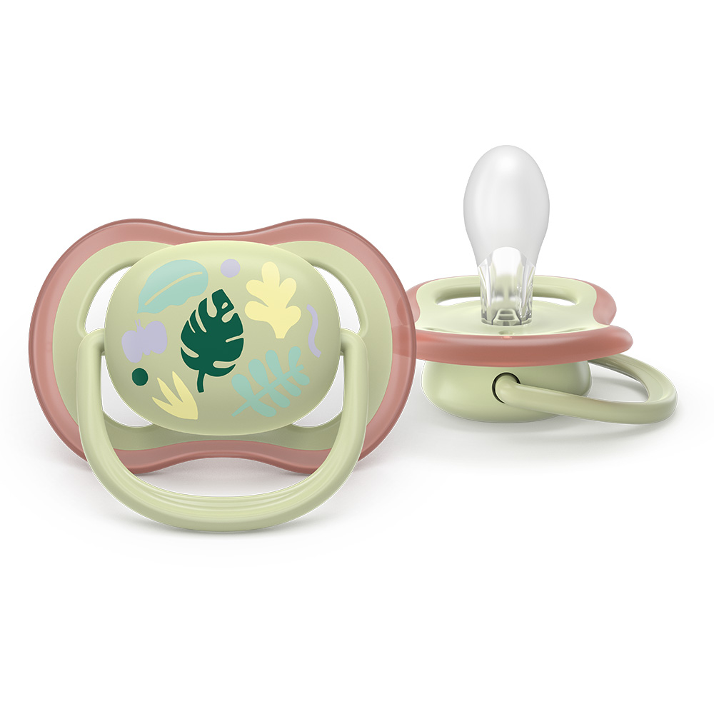 2 броя ортодонтски силиконови залъгалки Philips AVENT SCF087/17 Ultra Air Colors of Nature, 6-18м, пастелни цветове с картинки, унисекс, в кутия за стерилизиране