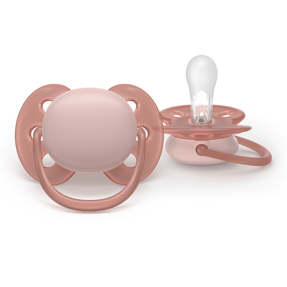 Комплект от 2 броя ортодонтични силиконови залъгалки Philips AVENT Ultra Soft SCF091/43, в кутия за стерилизиране, plant-based