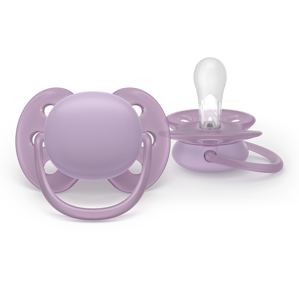Комплект от 2 броя ортодонтични силиконови залъгалки Philips AVENT Ultra Soft SCF091/43, в кутия за стерилизиране, plant-based