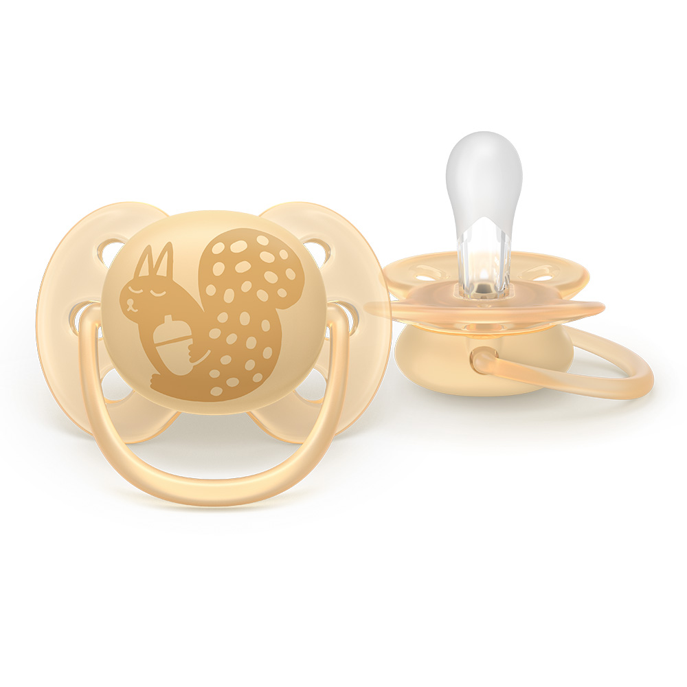 Комплект от 2 броя ортодонтични силиконови залъгалки Philips AVENT Ultra Soft SCF091/46, в кутия за стерилизиране, plant-based