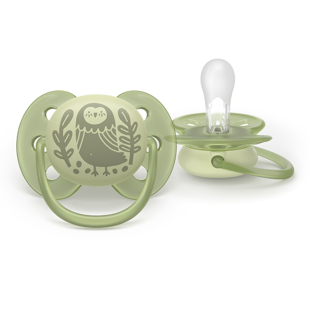 Комплект от 2 броя ортодонтични силиконови залъгалки Philips AVENT Ultra Soft SCF091/46, в кутия за стерилизиране, plant-based