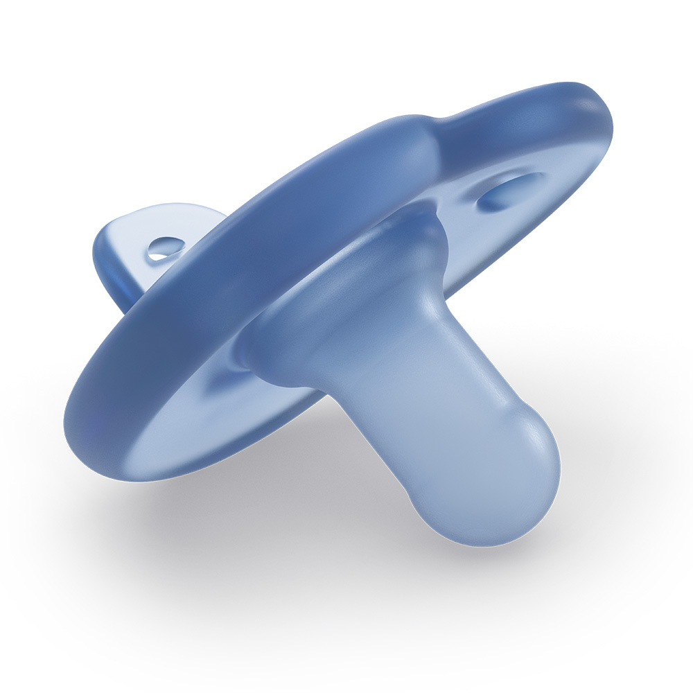 Комплект от 2 бр. ортодонтски силиконови залъгалки за новордени Philips Avent SOOTHIE SCF099/26 в кутия за стерилизиране, сини
