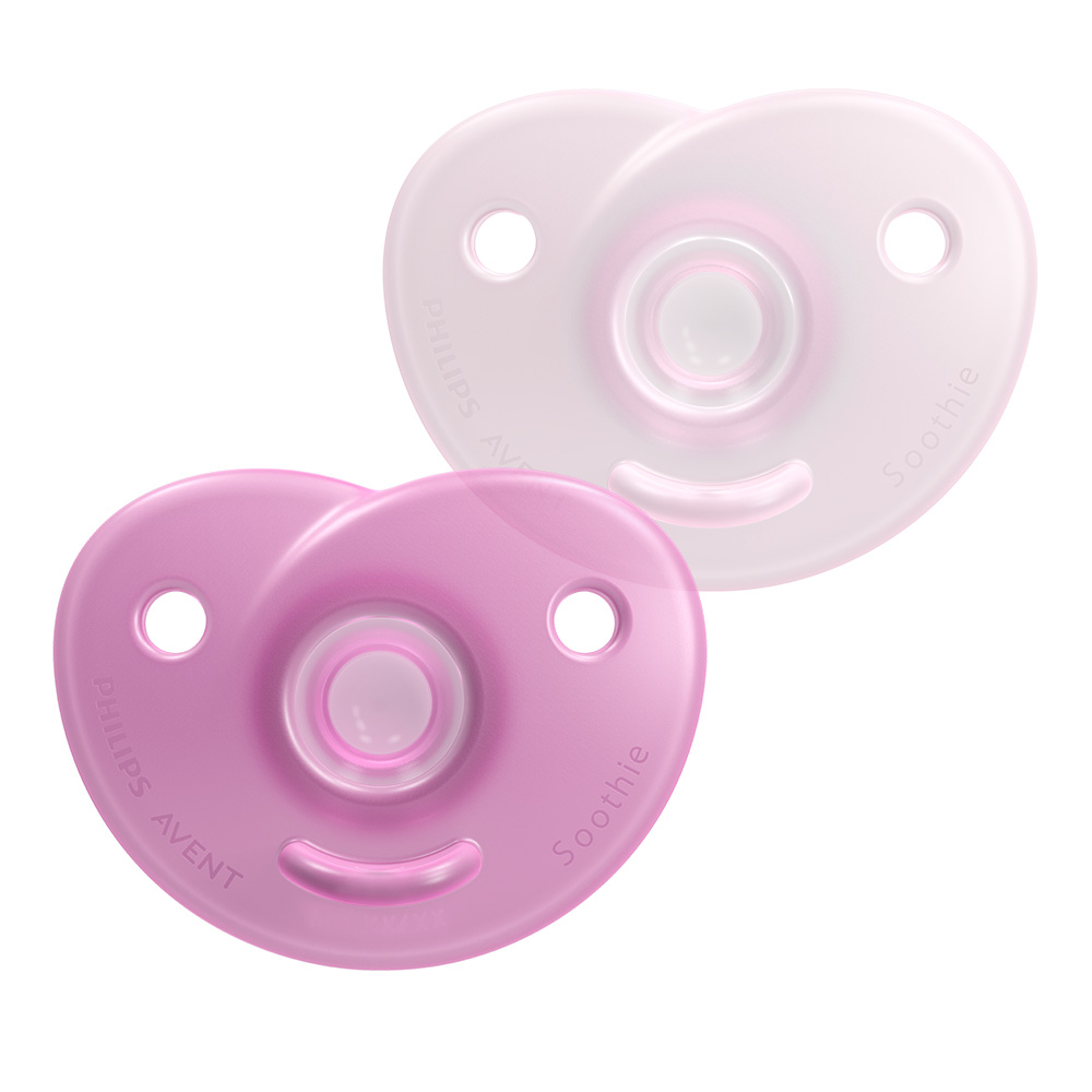 Комплект от 2 бр. ортодонтични залъгалки за новородено Philips Avent SOOTHIE SCF099/27 в кутия за стерилизиране, 0-6м, розови