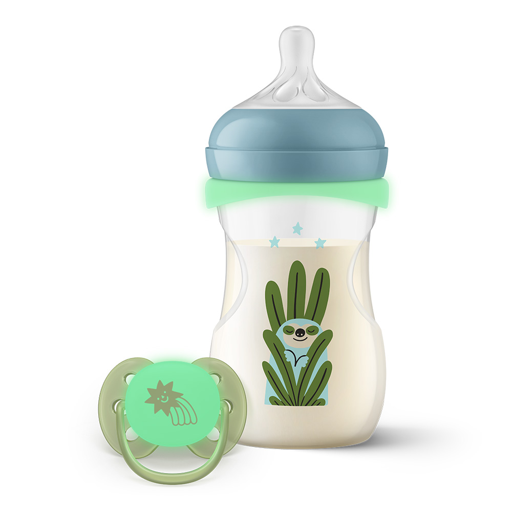 Нощен комплект за бебе Philips AVENT SCD838/17 със шише за хранене Natural Response 260 мл с биберон без протичане със среден поток и залъгалка Ultra Soft