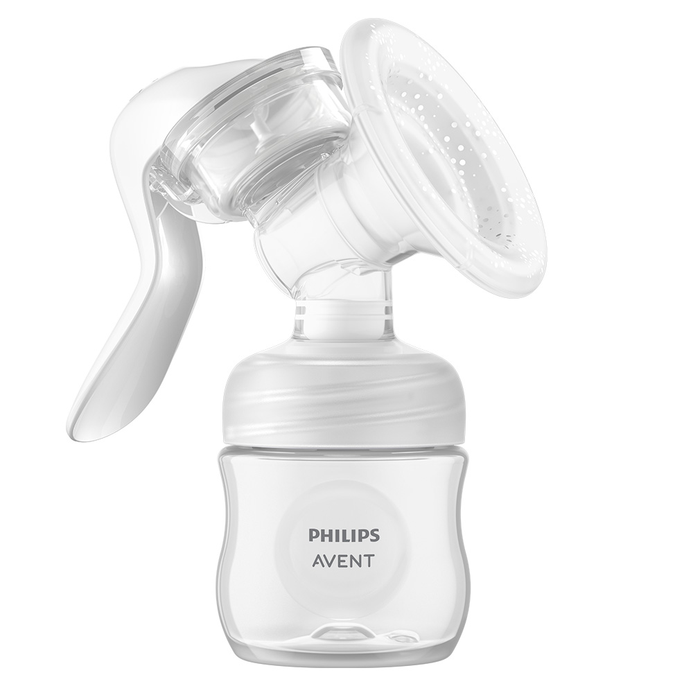 Ръчна помпа за изцеждане на кърма Natural Motion Philips AVENT SCF430/20 в комплект с шише Natural Response 125 мл, торбички за кърма и подплънки за кърмачки