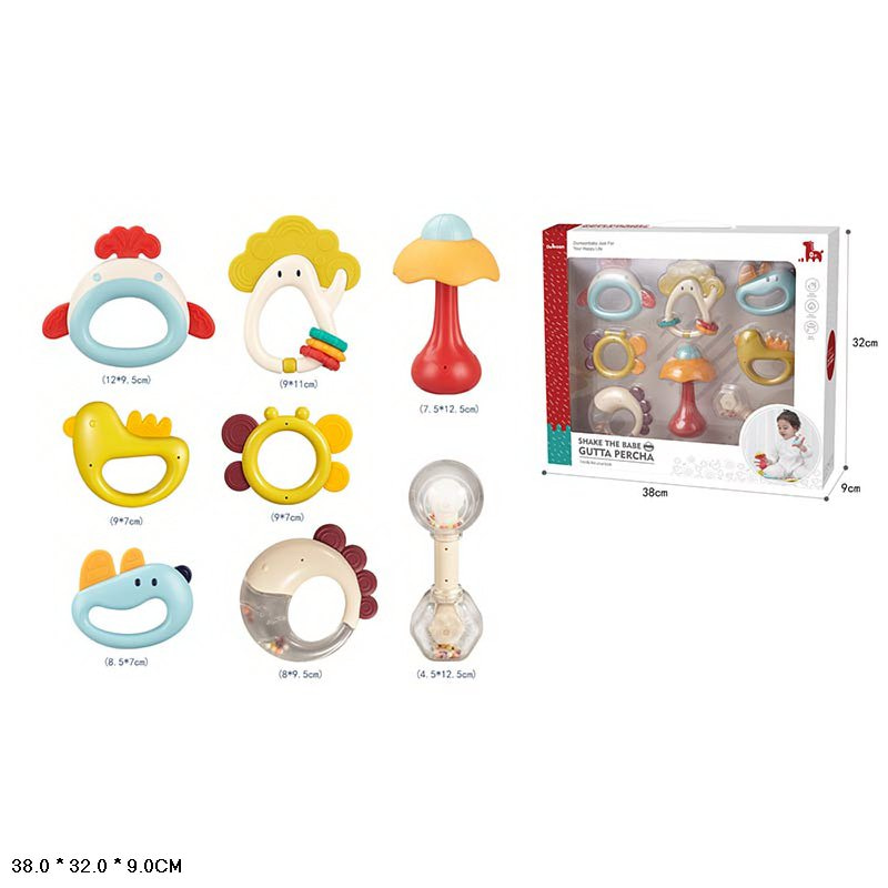 Комплект бебешки дрънкалки Raya Toys Shake the Baby, с гризалки, 8 бр.