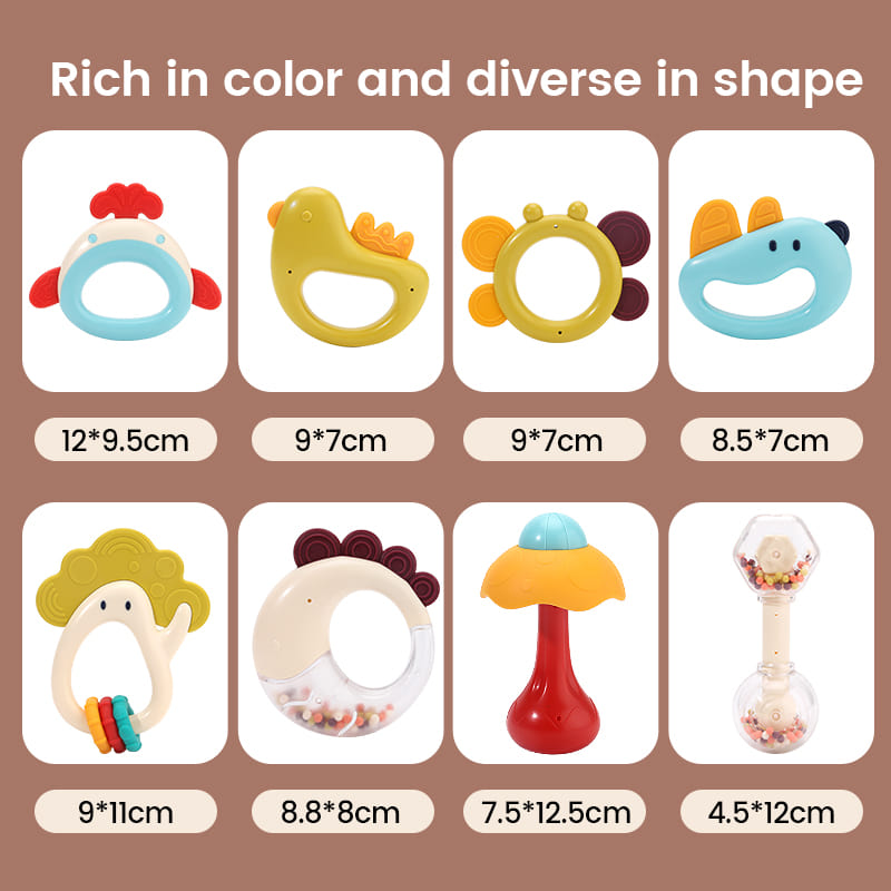 Комплект бебешки дрънкалки Raya Toys Shake the Baby, с гризалки, 8 бр.