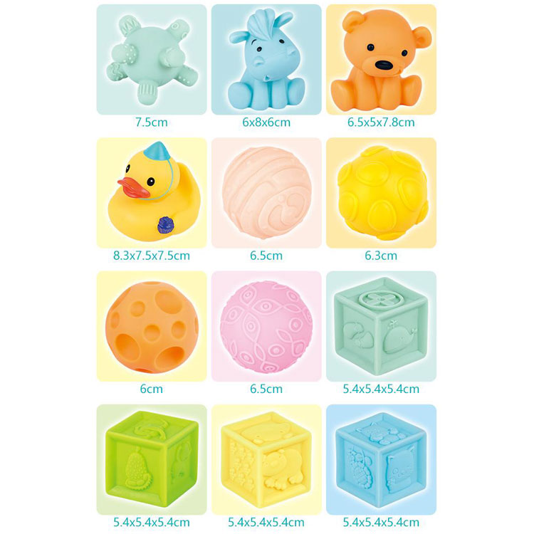 Играчки за баня Raya Toys Blocks Balls Textured, 12 броя