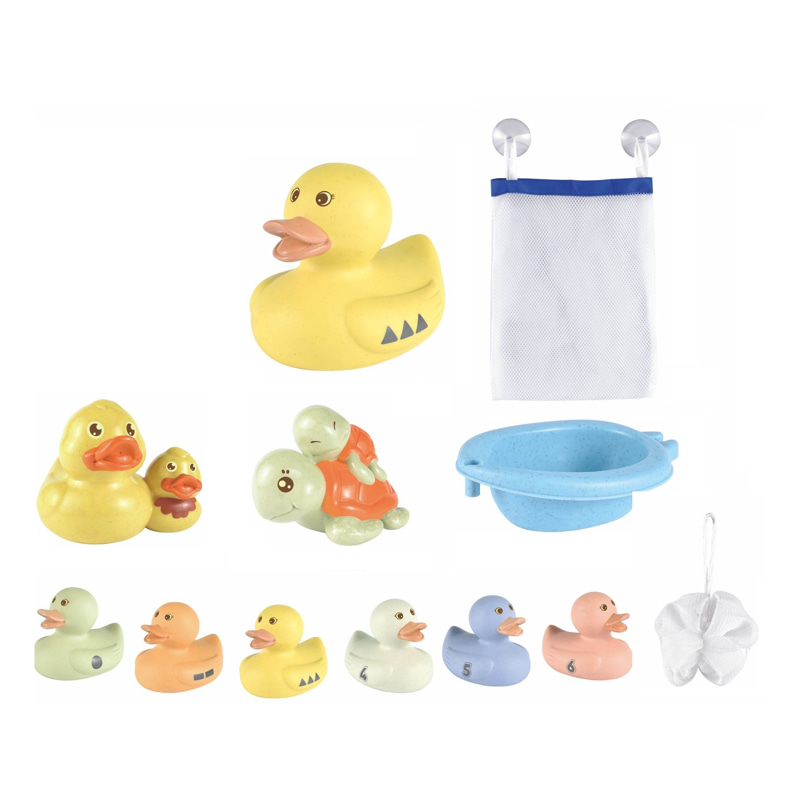 Детски комплект за баня Raya Toys Патета и костенурка с лодки, 16 ч.